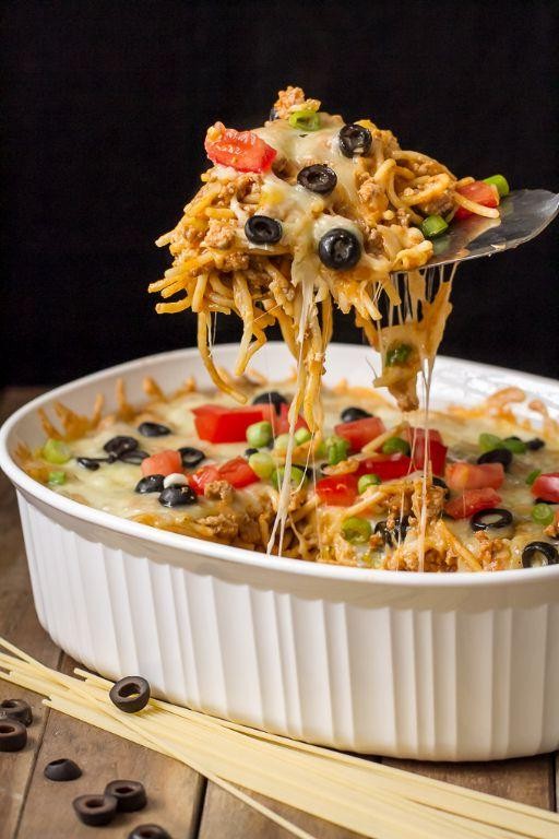 Mexican Style Spaghetti Pie with Corn and Beans