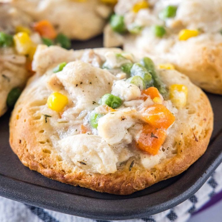 Mini Chicken Pot Pies with Flaky Biscuit Toppers