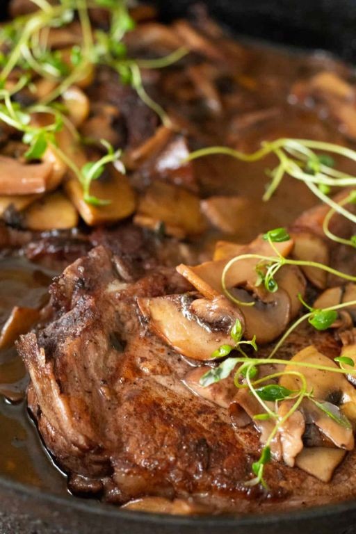 Mushroom Pork Chops with Red Wine Reduction