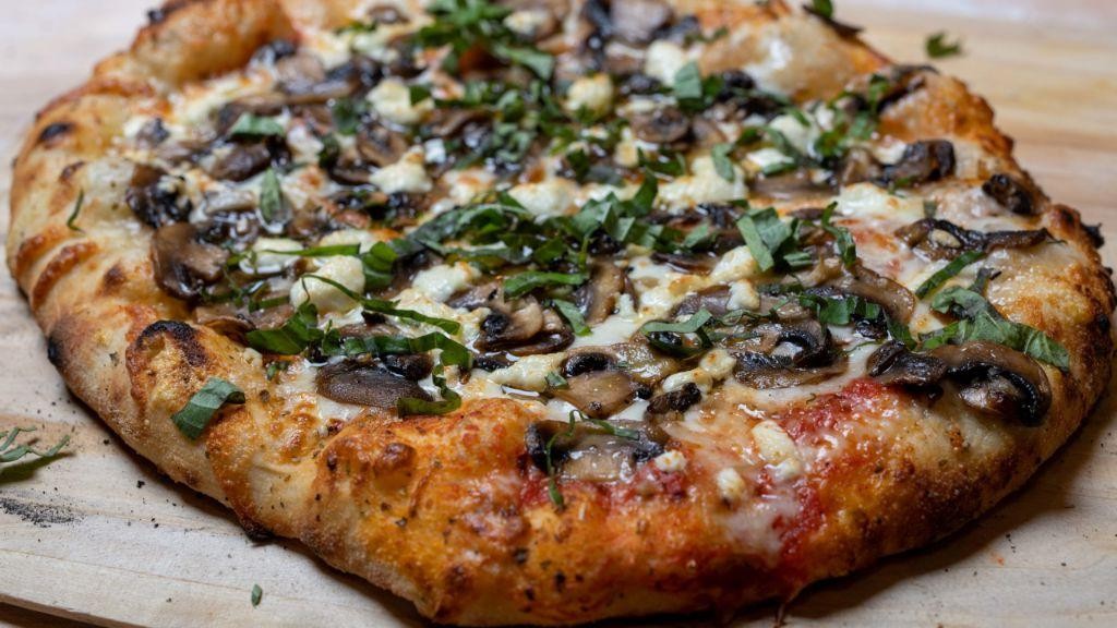 Mushroom and Broccoli Pizza with Goat Cheese