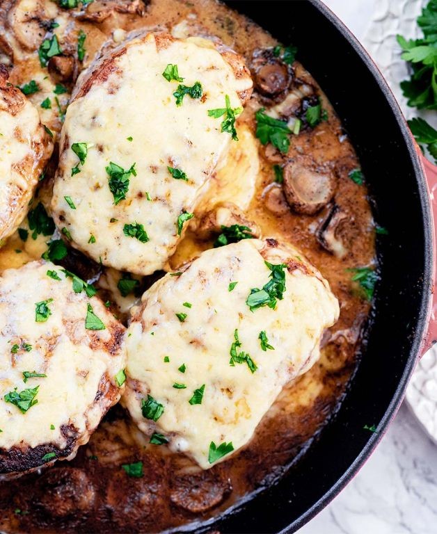 Mushroom and Swiss Cheese Pork Chops