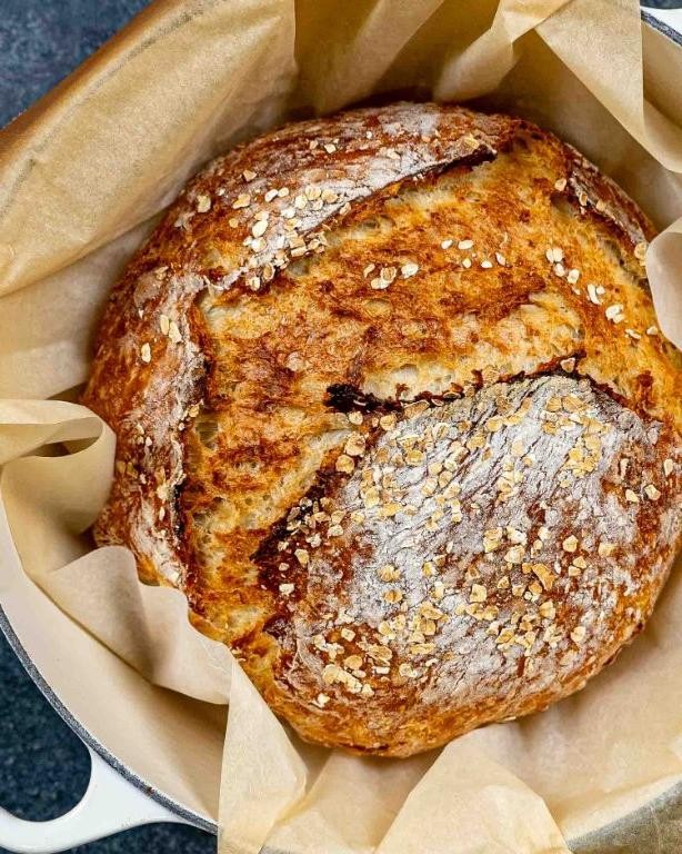 No Knead Honey Oat Bread