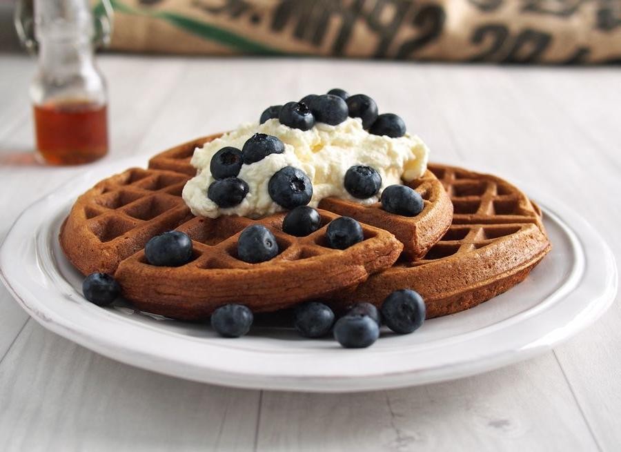 Oatmeal Belgian Waffles with Honey Butter