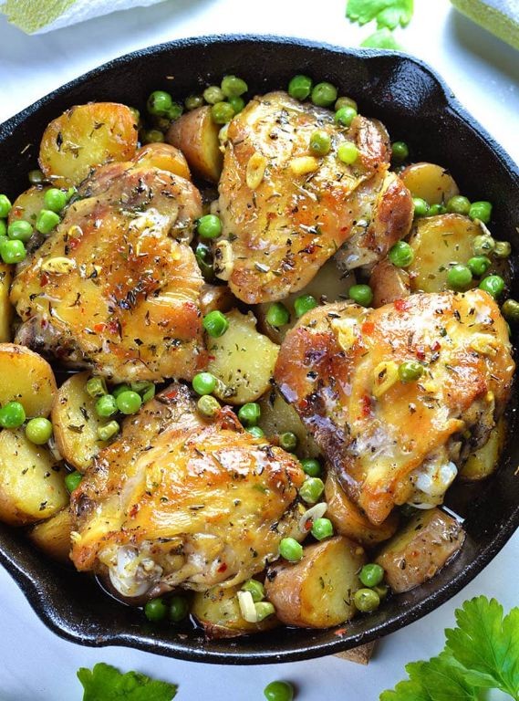 One-Pot Chicken Vesuvio with Potatoes and Peas