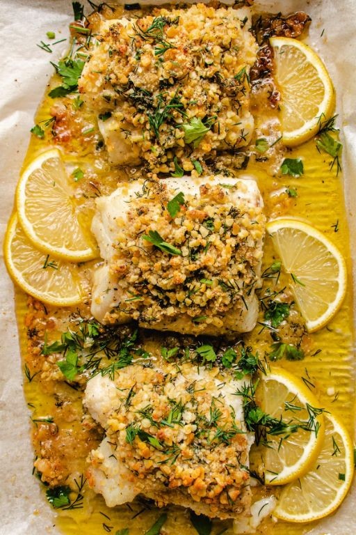 Panko Cod with Lemon Butter Sauce
