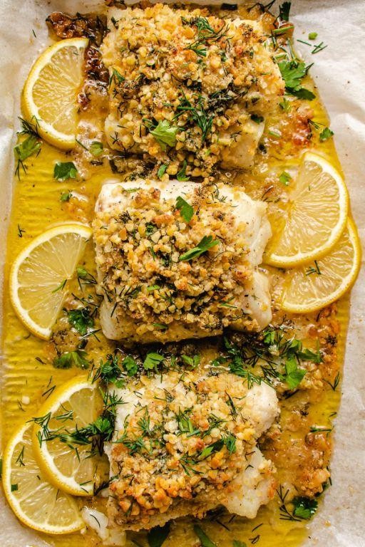 Panko-Crusted Breaded Cod with Garlic Butter