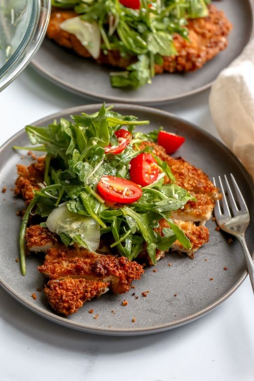 Panko-Crusted Wiener Schnitzel with Arugula Salad