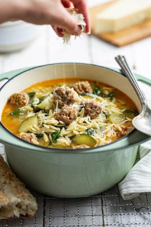 Parmesan Meatball Orzo Soup
