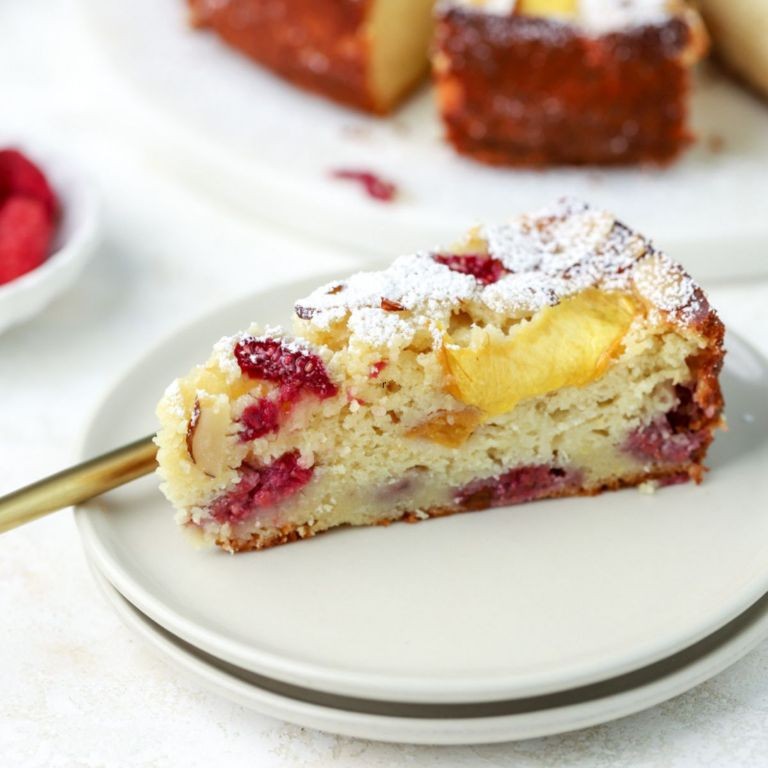 Peach and Raspberry Ricotta Cake