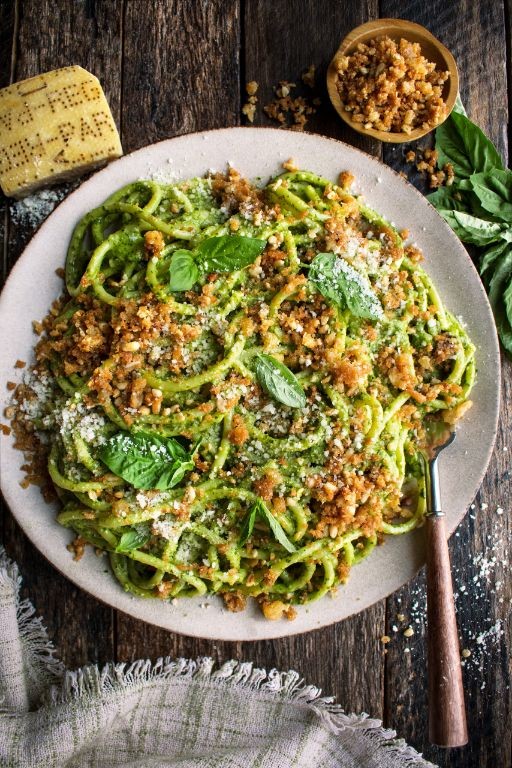 Pesto Buttered Noodles with Pine Nuts