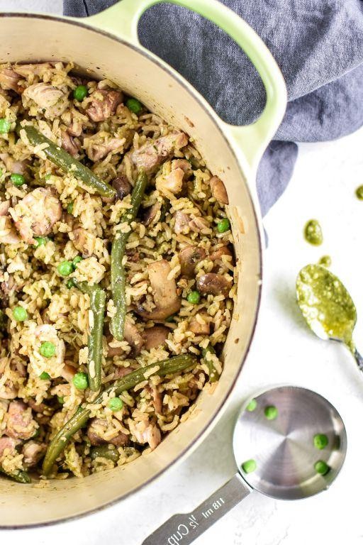 Pesto Chicken and Brown Rice Bake
