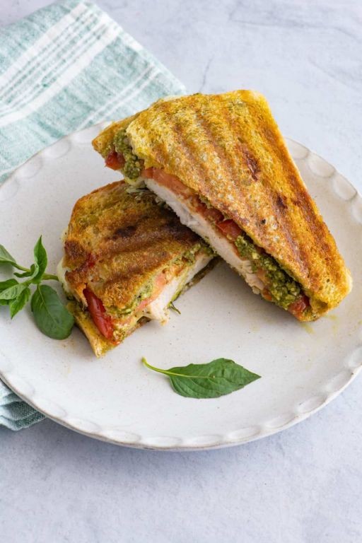Pesto Chicken and Mozzarella Panini with Tomato Soup