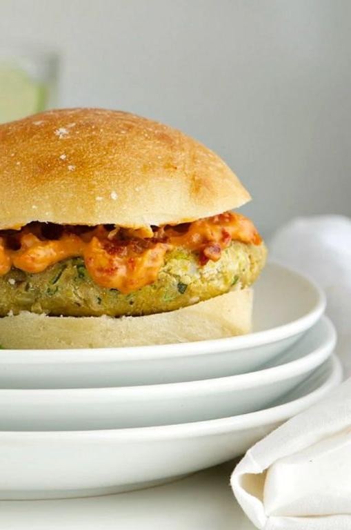 Pesto Chickpea Burgers with Basil Cashew Cream