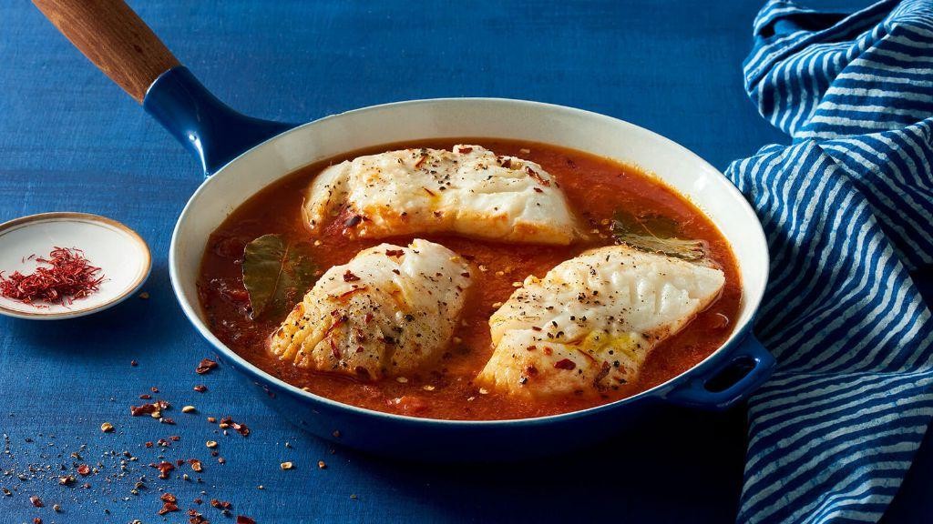 Poached Cod in Saffron Broth
