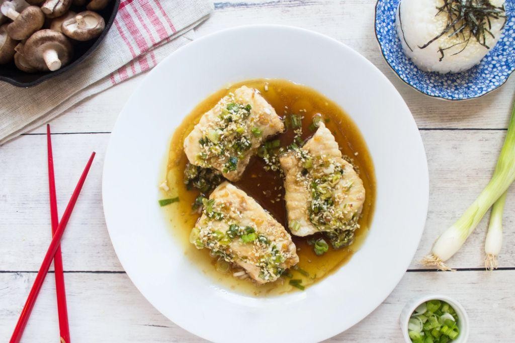 Poached Cod with Ginger and Scallions