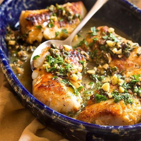 Poached Cod with Lemon and Capers
