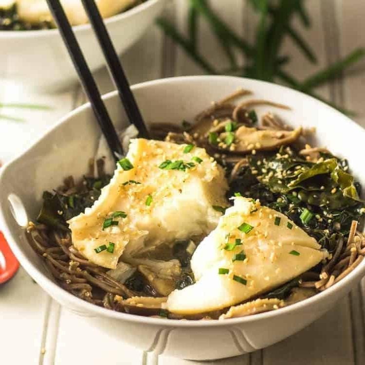 Poached Cod with Miso and Mushrooms