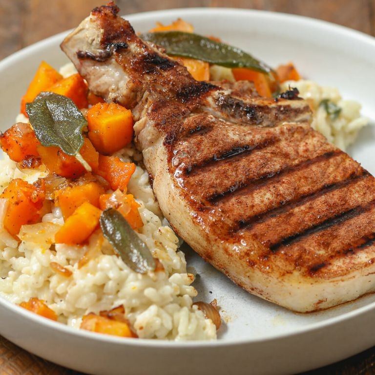 Pork Chops with Butternut Squash Risotto