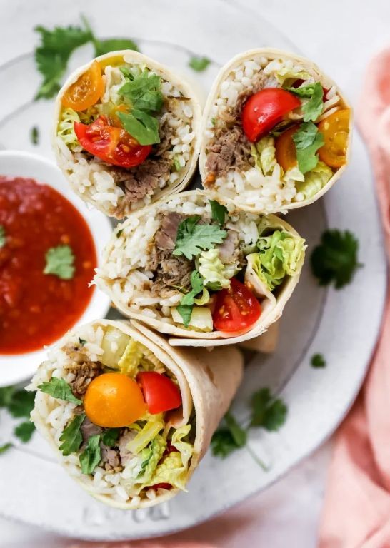 Pulled Pork Burritos with Cilantro Lime Rice