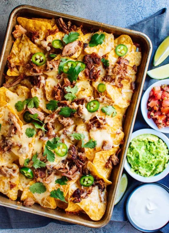 Pulled Pork Nachos with Cheese and Jalapeños