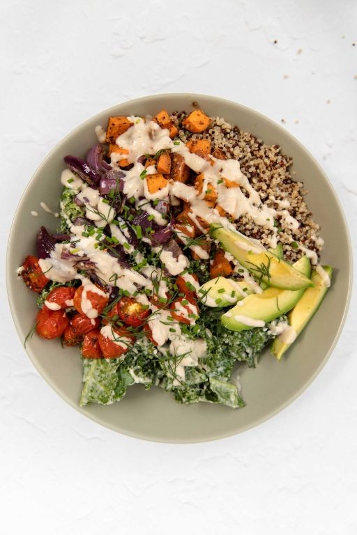Quinoa and Kale Power Bowl with Lemon Tahini Dressing