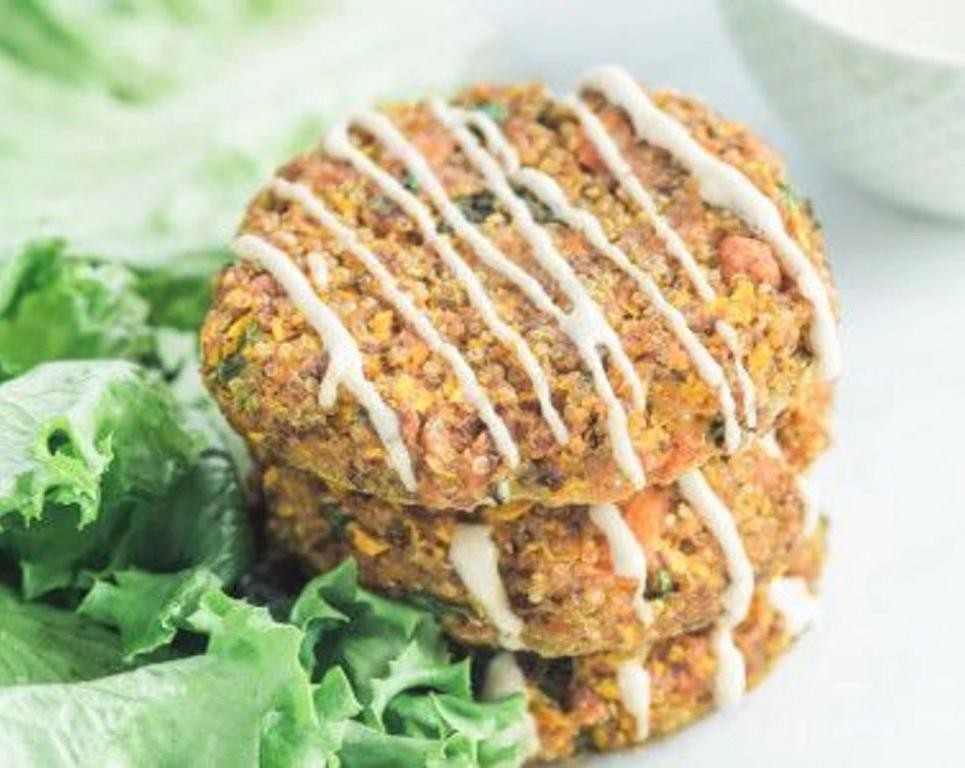 Quinoa and Salmon Cakes with Yogurt-Tahini Dressing