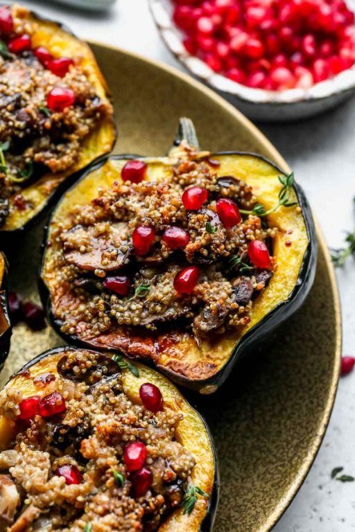 Quinoa-Stuffed Acorn Squash with Pomegranate Seeds