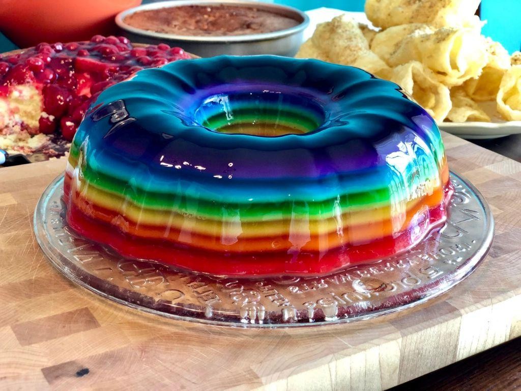 Rainbow Layered Gelatin Cake