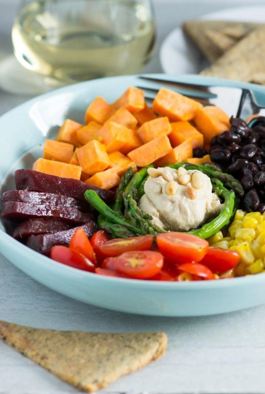 Rainbow Veggie Power Bowl with Hummus Drizzle
