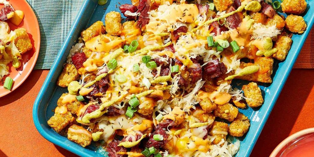 Reuben-Inspired Loaded Tater Tot Sliders