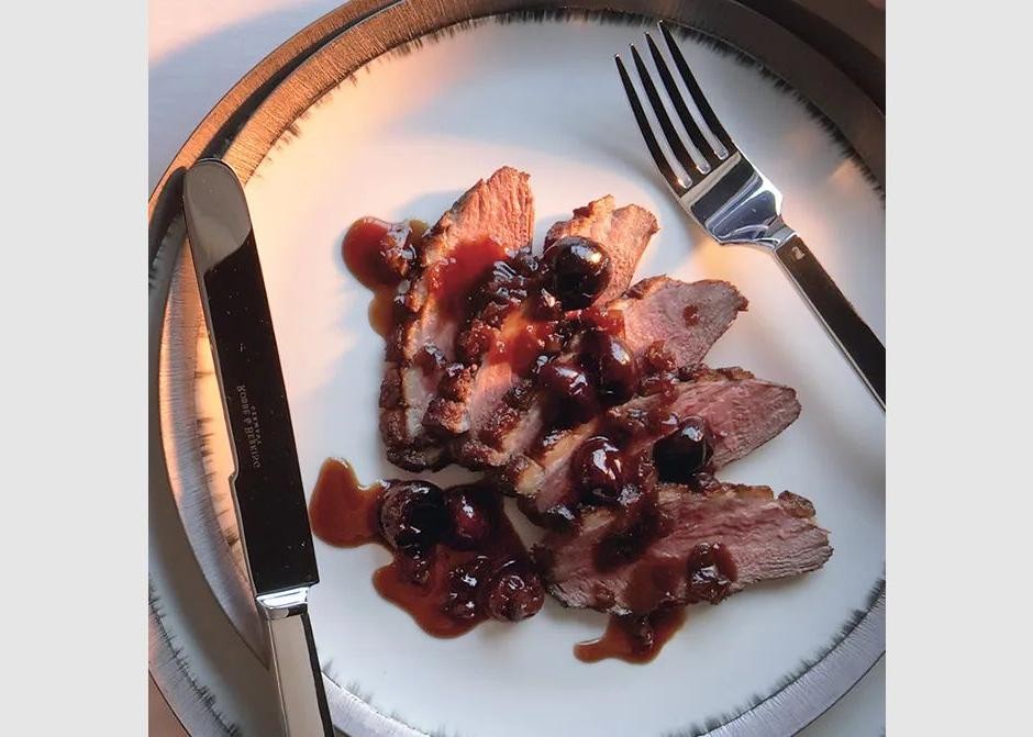 Roasted Duck with Cherry Port Sauce