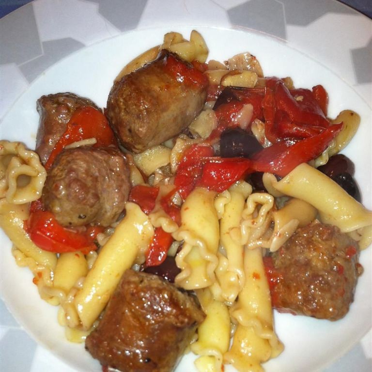 Roasted Red Pepper and Sausage Campanelle Pasta