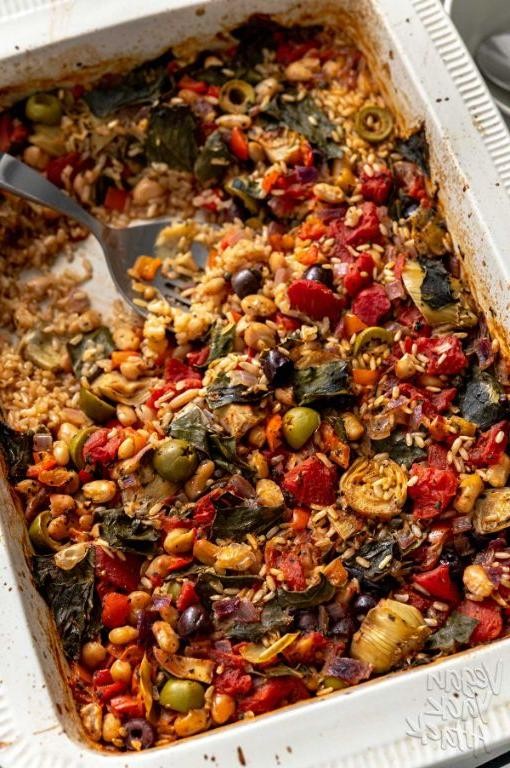 Roasted Vegetable Mediterranean Rice Casserole