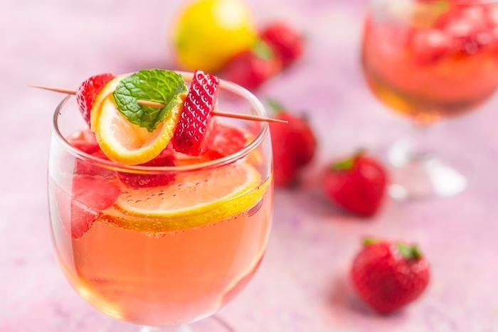 Rosé Wine Spritzer with Fresh Strawberries