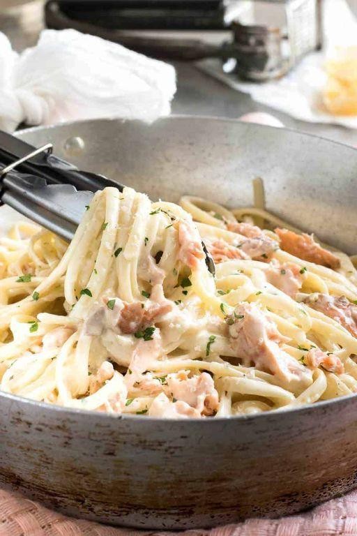 Salmon Pasta with Creamy Alfredo Sauce