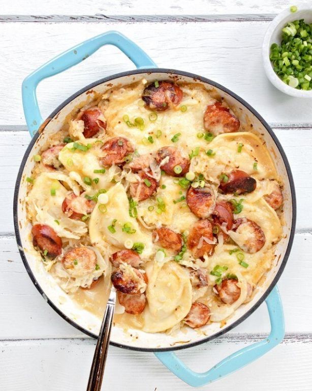 Sausage and Sauerkraut Pierogi Bake