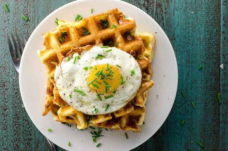 Savory Cheddar and Chive Belgian Waffles with Sour Cream