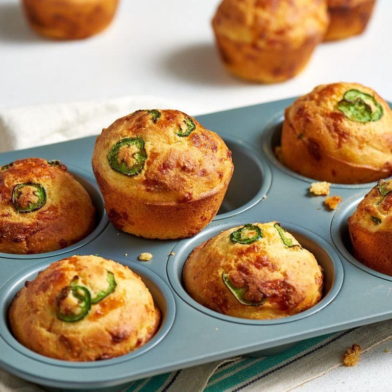 Savory Cheddar and Jalapeño Mini Cornbread Muffins