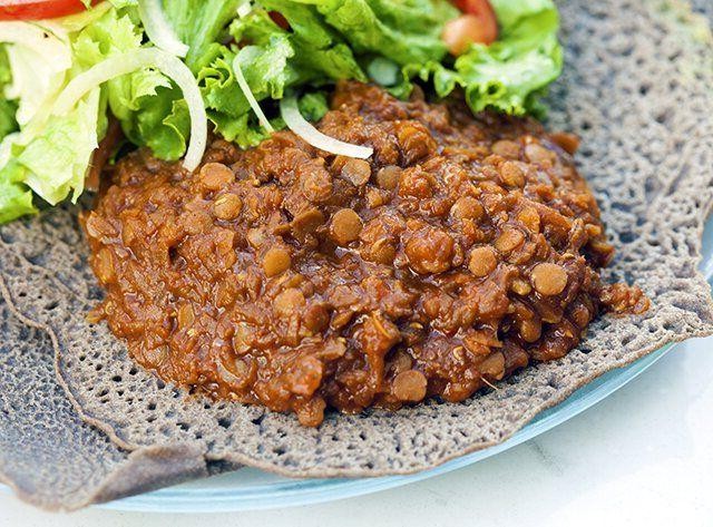 Savory Injera Stuffed with Spiced Lentils