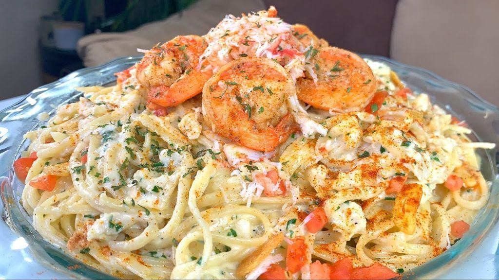 Seafood Spaghetti Pie with Shrimp and Crab