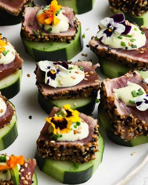 Seared Tuna Crostini with Wasabi Mayo