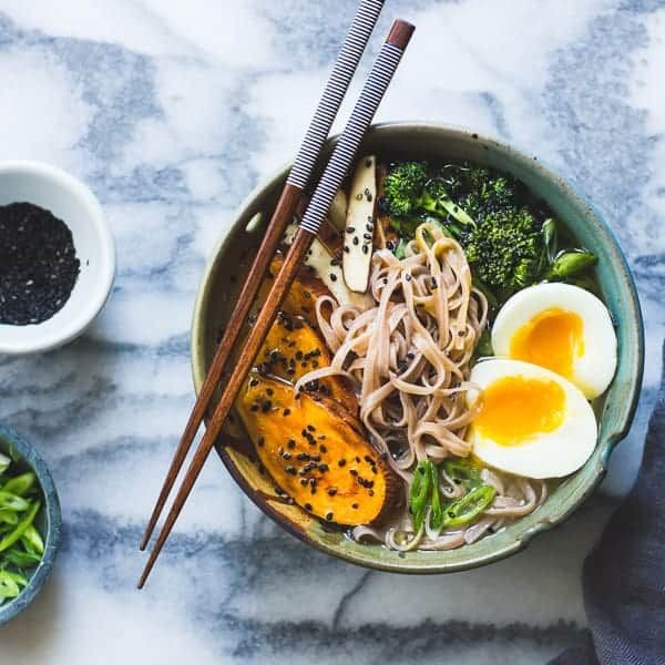 Sesame Miso Rice Ramen with Roasted Vegetables
