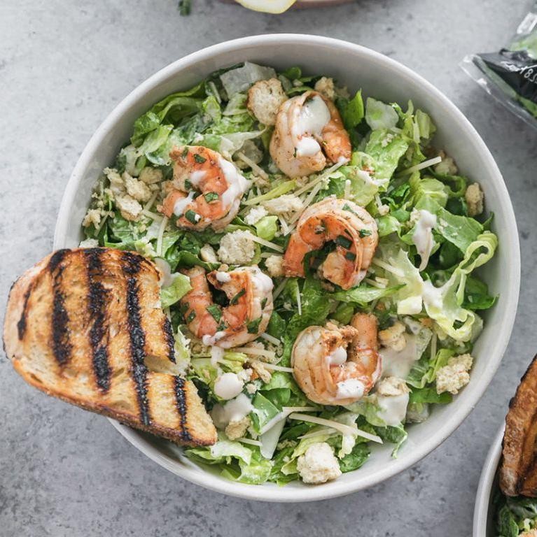 Shrimp Caesar Salad with Lemon Garlic Dressing