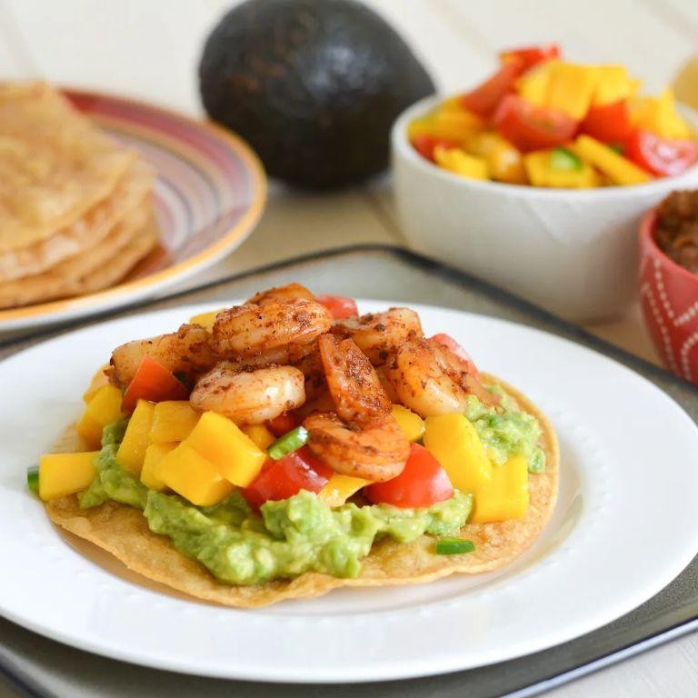 Shrimp Tinga Tostadas with Mango Salsa