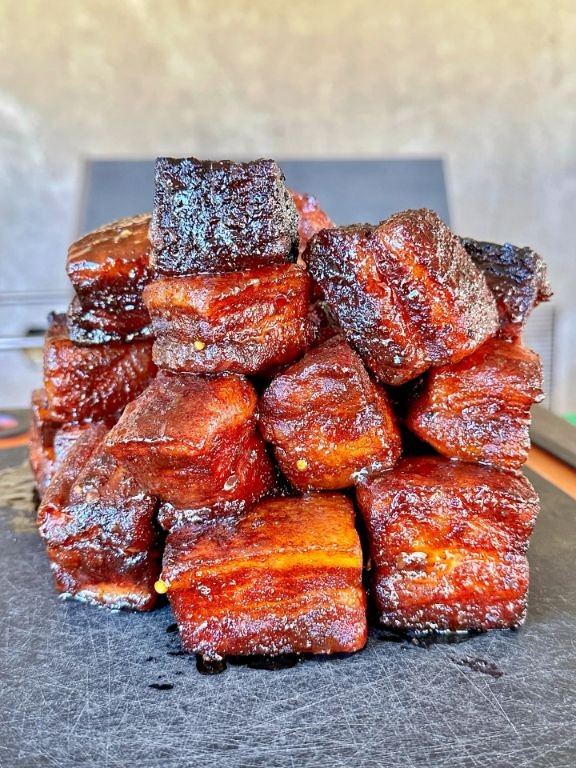 Smoked Pork Belly Cubes with Sriracha Honey