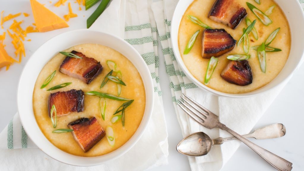 Smoked Pork Belly and Cheddar Grits