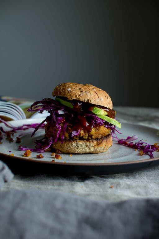 Smoky BBQ Chickpea Burgers with Avocado Slaw