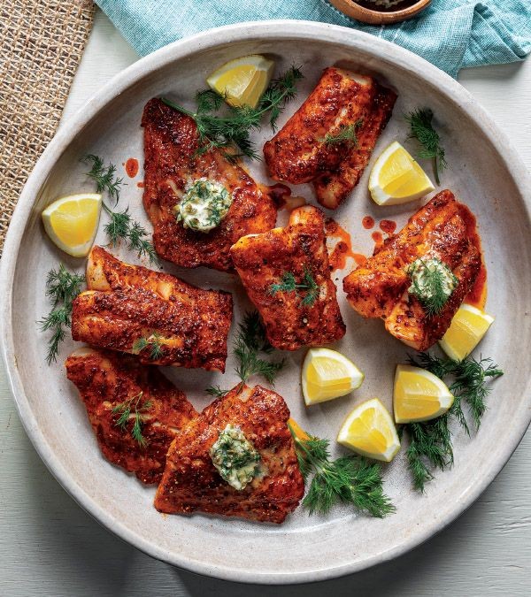 Smoky Paprika-Battered Cod with Roasted Red Pepper Sauce