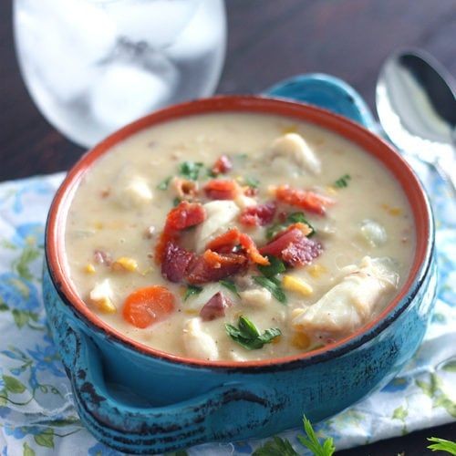 Soft Shell Crab Chowder with Corn and Bacon
