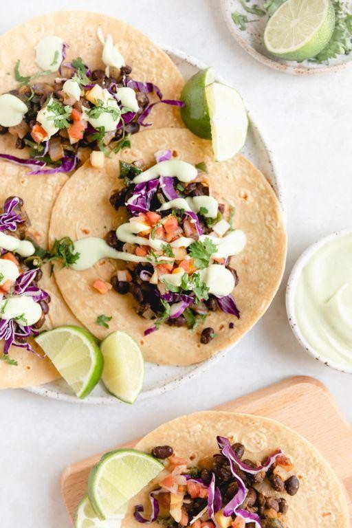 Spicy Black Bean Tacos with Avocado Crema